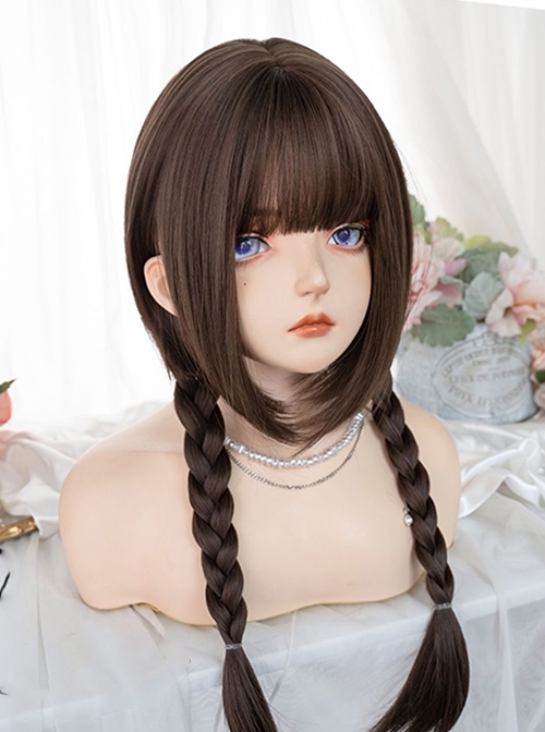 Brown Fashion Natural Bangs Cute Jellyfish Head Long Straight Hair Classic Lolita Wig
