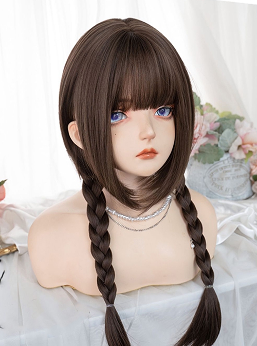 Brown Fashion Natural Bangs Cute Jellyfish Head Long Straight Hair Classic Lolita Wig