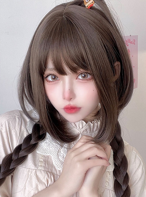 Brown Fashion Natural Bangs Cute Jellyfish Head Long Straight Hair Classic Lolita Wig