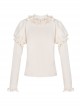 Souffle Series Lace Ruffled Small High Neck Puff Sleeves Stitching Straight Sleeves High Elastic All-Match Sweet Lolita Top