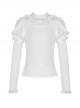 Souffle Series Lace Ruffled Small High Neck Puff Sleeves Stitching Straight Sleeves High Elastic All-Match Sweet Lolita Top