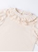 Souffle Series Lace Ruffled Small High Neck Puff Sleeves Stitching Straight Sleeves High Elastic All-Match Sweet Lolita Top