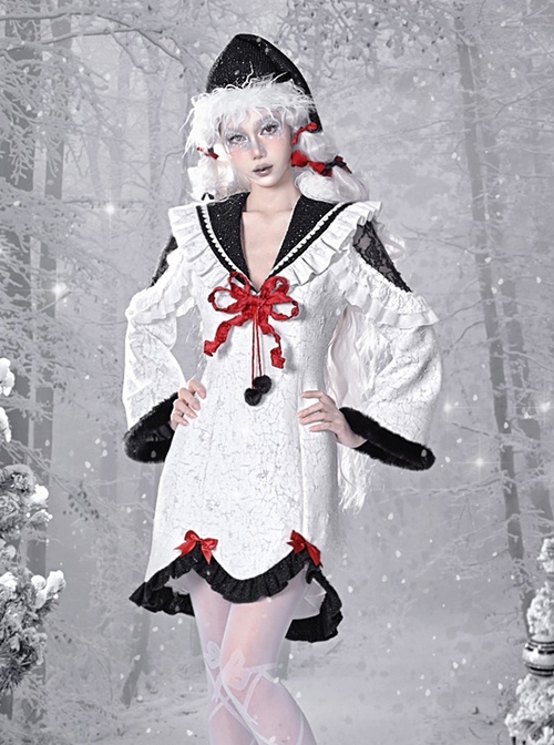 Winter Carol Series Christmas Red Bowknot Decorated Sharp Corner Gothic Lolita Hat