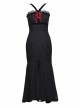 Winter Carol Series Velvet Shoulder Strap Slim Slits Fishtail Skirt Red Bowknot Christmas Gothic Sleeveless Dress