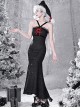 Winter Carol Series Velvet Shoulder Strap Slim Slits Fishtail Skirt Red Bowknot Christmas Gothic Sleeveless Dress