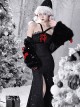 Winter Carol Series Velvet Shoulder Strap Slim Slits Fishtail Skirt Red Bowknot Christmas Gothic Sleeveless Dress