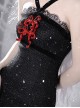 Winter Carol Series Velvet Shoulder Strap Slim Slits Fishtail Skirt Red Bowknot Christmas Gothic Sleeveless Dress