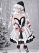 Winter Carol Series Gothic Christmas Plush V-Neck Tube Top Design Sharp Corner Hem Plush Ball Decoration Gothic Lolita Sleeveless Dress Set