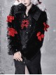 Winter Carol Series Black Eco-Friendly Fur Red Bowknot Decoration Autumn Winter Warm Gothic Lolita Coat