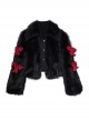 Winter Carol Series Black Eco-Friendly Fur Red Bowknot Decoration Autumn Winter Warm Gothic Lolita Coat