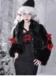 Winter Carol Series Black Eco-Friendly Fur Red Bowknot Decoration Autumn Winter Warm Gothic Lolita Coat