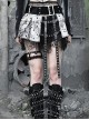 Punk Style Irregular Fishnet Stitching Silver Jacquard Pleated Miniskirt