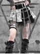 Punk Style Irregular Fishnet Stitching Silver Jacquard Pleated Miniskirt