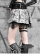 Punk Style Irregular Fishnet Stitching Silver Jacquard Pleated Miniskirt