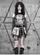 Punk Style Irregular Fishnet Stitching Silver Jacquard Pleated Miniskirt