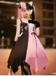 Guns N' Roses Series Black Pink Contrast Color Stitching Guns N' Roses Embroidery Irregular Hem Punk Lolita Sleeveless Dress