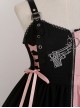 Guns N' Roses Series Black Pink Contrast Color Stitching Guns N' Roses Embroidery Irregular Hem Punk Lolita Sleeveless Dress