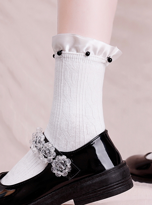 College Style JK Sweet Lolita Mary Jane Ribbon Pearl Decoration Summer White Socks