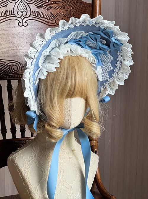 Blue Bowknot Decoration White Lace Jacquard Lacing Classic Lolita Headband