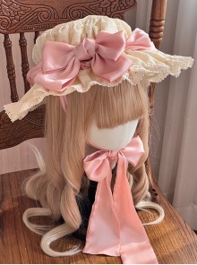 Antique Doll Wall Series Handmade Jacquard Lace Pink Ribbon Sweet Lolita Hat