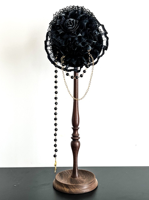 Vintage Lace Bead Chain Cross Decorated Rose Classic Lolita Small Top Hat