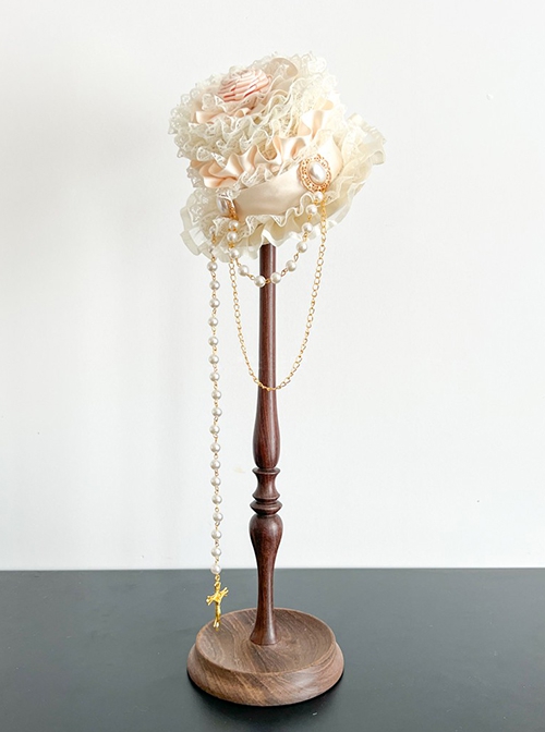 Vintage Lace Bead Chain Cross Decorated Rose Classic Lolita Small Top Hat