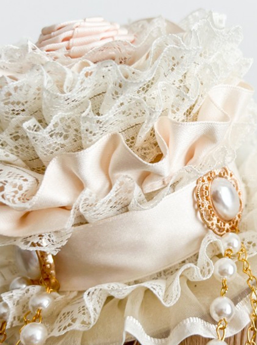 Vintage Lace Bead Chain Cross Decorated Rose Classic Lolita Small Top Hat