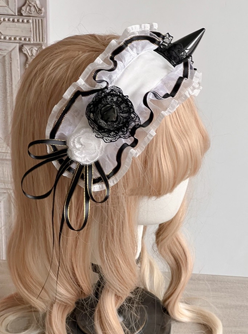 Rotating Tiger Tiger Black-White Series Black Devil Horn Lace Maid Dress Gothic Lolita Headband