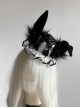 Rotating Tiger Tiger Black-White Series Plush Black Rabbit Ear Rose Ruffle Gothic Lolita Small Top Hat
