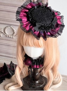 Gothic Lolita Black Lace Vintage Flower Decoration Small Top Hat