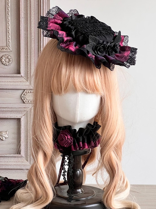 Gothic Lolita Black Lace Vintage Flower Decoration Small Top Hat