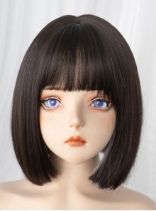 Black Brown Mixed Silver Cute BOBO Head Hanging Ear Dyeing Short Straight Hair Classic Lolita Wig