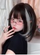 Black Brown Mixed Silver Cute BOBO Head Hanging Ear Dyeing Short Straight Hair Classic Lolita Wig