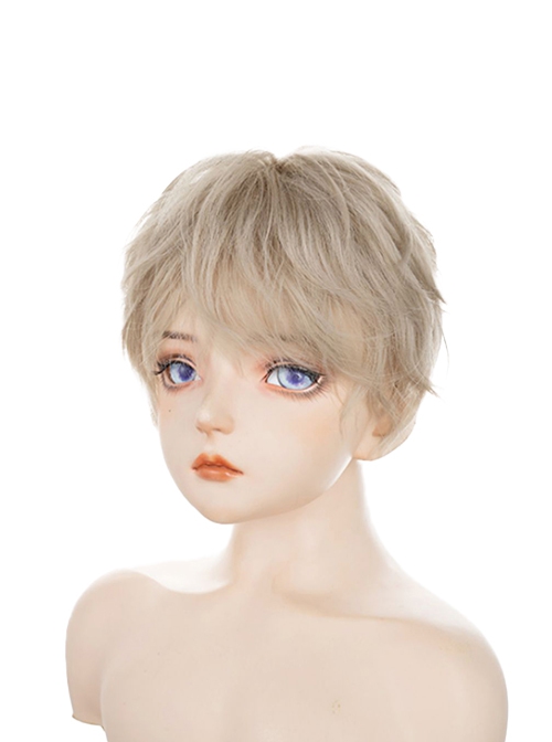 Teenager Golden Tin Foil Perm COS Unisex Short Hair Wig