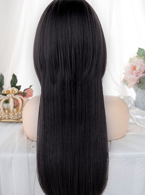 Brown Natural Air Bangs Jellyfish Head Cute Long Straight Hair Classic Lolita Wig