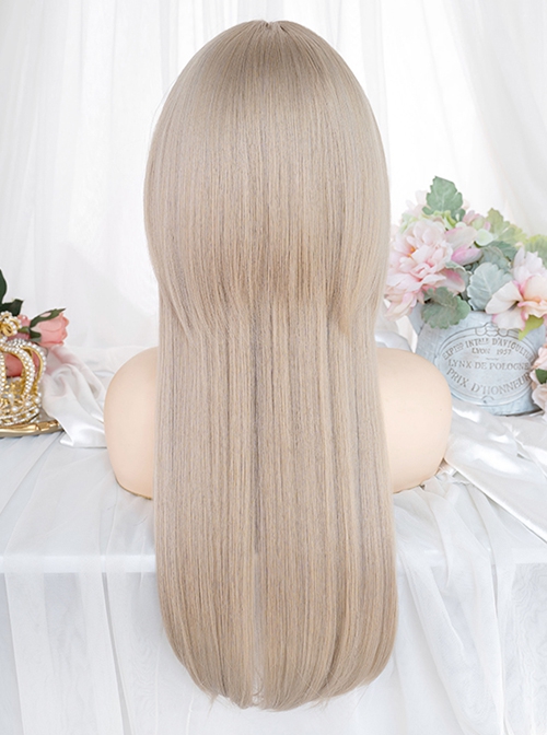 Gray Golden Air Bangs Long Straight Hair Cute Jellyfish Head Daily Classic Lolita Wig
