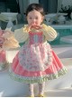 Spring Cute Maid Apron Floral Lace Lantern Sleeves Sweet Lolita Kids Long Sleeve Dress