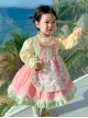 Spring Cute Maid Apron Floral Lace Lantern Sleeves Sweet Lolita Kids Long Sleeve Dress