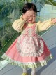 Spring Cute Maid Apron Floral Lace Lantern Sleeves Sweet Lolita Kids Long Sleeve Dress