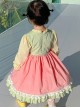 Spring Cute Maid Apron Floral Lace Lantern Sleeves Sweet Lolita Kids Long Sleeve Dress