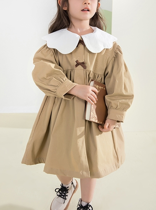 British College Style Spring Khaki Doll Collar Casual Windbreaker School Lolita Kids Long-Sleeved Coat