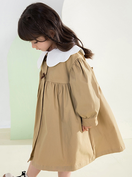 British College Style Spring Khaki Doll Collar Casual Windbreaker School Lolita Kids Long-Sleeved Coat