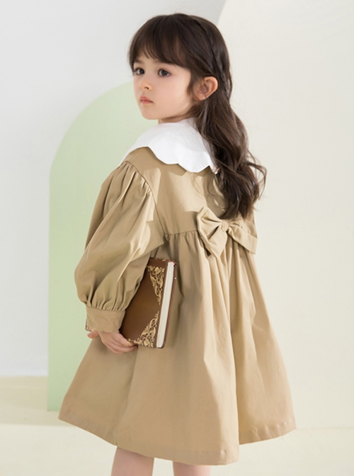 British College Style Spring Khaki Doll Collar Casual Windbreaker School Lolita Kids Long-Sleeved Coat