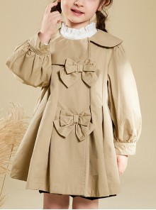 Asymmetric Lapel Bowknot Decoration Simple Casual Windbreaker School Lolita Kids Long-Sleeved Coat