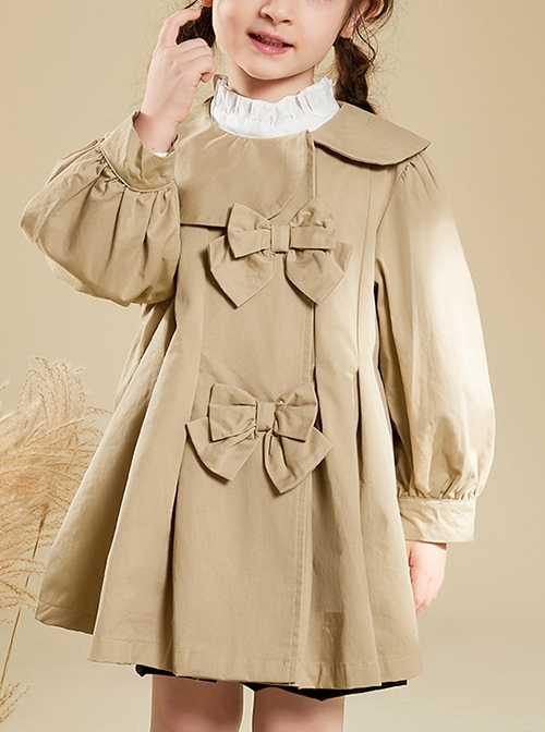 Asymmetric Lapel Bowknot Decoration Simple Casual Windbreaker School Lolita Kids Long-Sleeved Coat