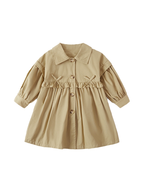 Pure Cotton Lapel Ruffled Stitching Lantern Sleeve Retro Gradient Button School Lolita Kids Long-Sleeved Coat