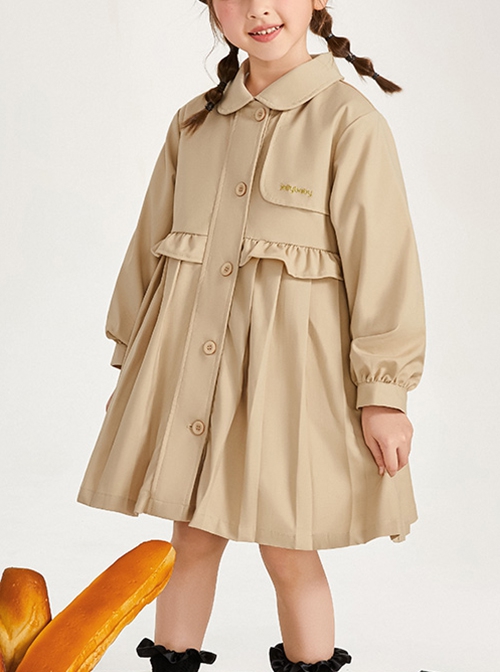 British Style Fashion Lapel Windproof Warm Sweet Bowknot Decoration Windbreaker School Lolita Kids Long-Sleeved Coat