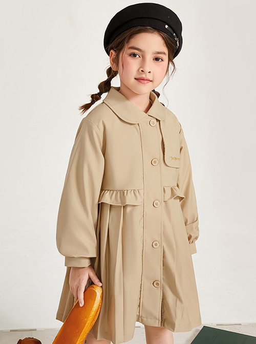 British Style Fashion Lapel Windproof Warm Sweet Bowknot Decoration Windbreaker School Lolita Kids Long-Sleeved Coat