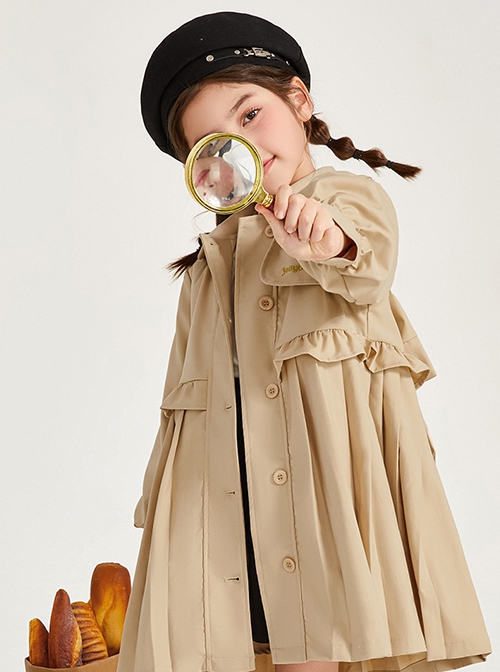 British Style Fashion Lapel Windproof Warm Sweet Bowknot Decoration Windbreaker School Lolita Kids Long-Sleeved Coat