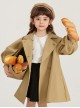 Spring Autumn Mid-Length British Style Khaki Sweet Bowknot Lantern Sleeves Loose Casual School Lolita Kids Long-Sleeved Coat